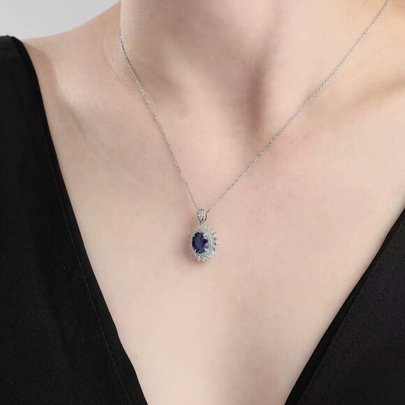Gem Up LA: Future-Forward Lab Grown Blue Sapphire Set | Necklace + Earrings - Picture 3 of 6